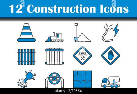 Construction Icon Set. Editable Bold Outline With Color Fill Design. Vector Illustration. Stock Vector