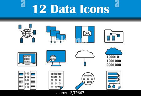 Data Icon Set. Editable Bold Outline With Color Fill Design. Vector Illustration. Stock Vector