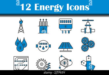 Energy Icon Set. Editable Bold Outline With Color Fill Design. Vector Illustration. Stock Vector