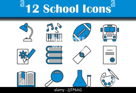 School Icon Set. Editable Bold Outline With Color Fill Design. Vector Illustration. Stock Vector