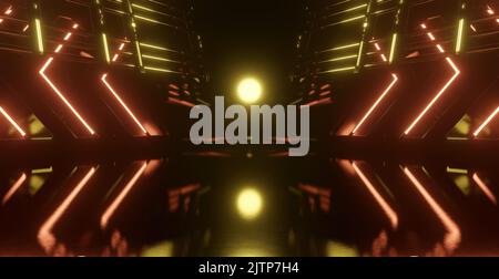 Modern Futuristic Modern Alien Fashion Dance Club Showroom Hallway Tunnel Corridor Concrete Cyber Virtual Technology Reflection Dark Red Abstract Back Stock Photo