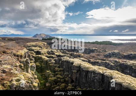 Views from the Hrafnagjá Observation Deck in Thingvellir National Park ...