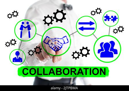 Collaboration concept shown by a man in background Stock Photo