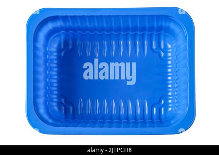 Blue plastic food container isolated on white. View from above Stock Photo