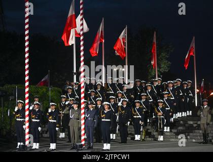Gdansk, Poland. 01 September 2022.  Members of the Polish Navy band are seen during the celebration of the 83rd anniversary of World War II outbreak in Westerplatte, Gdansk. Credit: ASWphoto/Alamy Live News Stock Photo