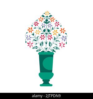 Drawn ceramic vase with a bouquet of wildflowers for decoration, celebration, greeting and interior. Flowers in green vase isolated on white backgroun Stock Vector