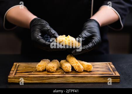 italian food recipe polenta fries breadcrumbs Stock Photo