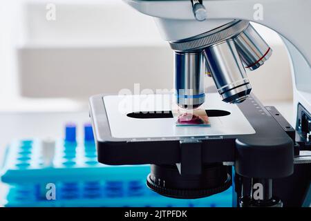 Close-up of laboratory microscope with objective lens. High quality photo Stock Photo