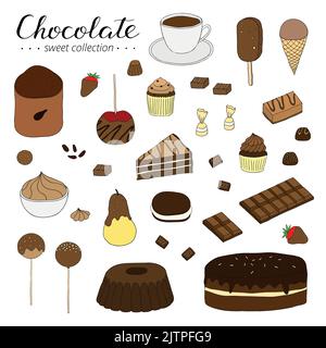 Hand drawn chocolate products isolated on white background. Stock Vector