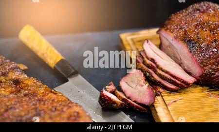 culinary master class hot smoked beef brisket Stock Photo