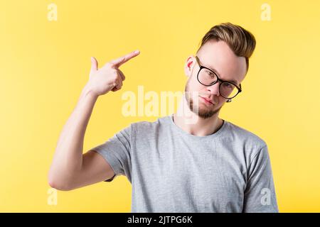 body language man shooting tired bored emotion Stock Photo