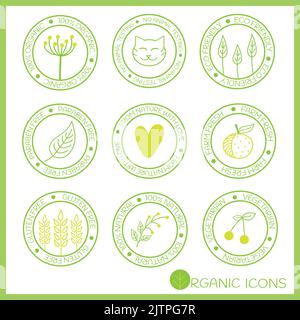 Organic icons in doodle style isolated on white background. Hand drawn elements. Stock Vector