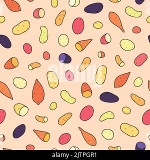 Colorful seamless pattern with hand drawn potatoes. Stock Vector