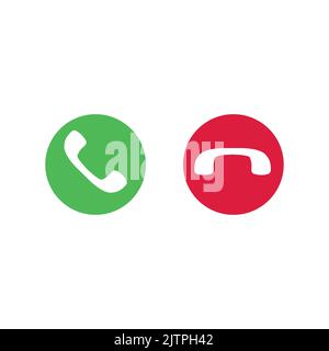 Call button icon set. Accept and decline phone icons. Answer and reject symbol. Stock Vector