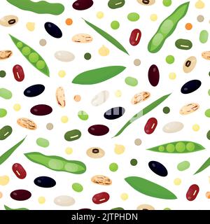 Seamless pattern with different beans and legumes. Stock Vector