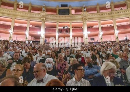 audience and interior of the Festspielhaus opera theatre, Bayreuth Opera Festival 2022, Bavaria, Germany Stock Photo