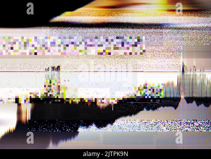 distorted screen glitch error pixel static noise Stock Photo