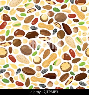 Seamless pattern with different cartoon glossy nuts. Stock Vector