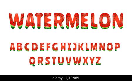 Watermelon summer bright font. Cartoon decorative alphabet. Stock Vector
