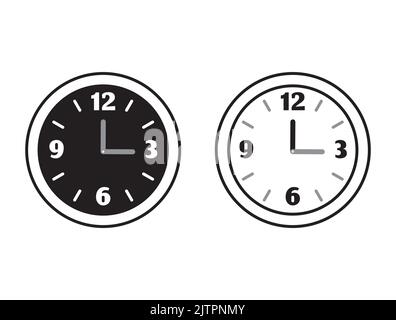 Set of black and white circle clock flat block icon design Stock Vector