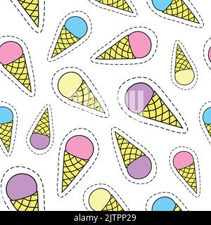 Seamless pattern with doodle ice cream pop patches. Stock Vector