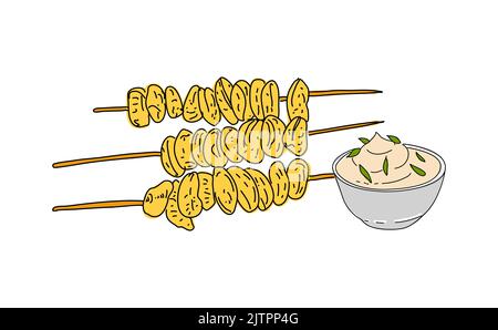 Fried mussels hand drawn vector design. Fast food menu design elements. Design element for poster, menu, flyer, banner, menu, package. Vector. Stock Vector