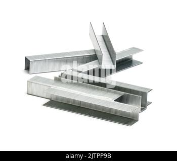 Metal staples for staple gun isolated on white background. Stock Photo