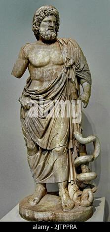 Natatue of Asklepios,  160 AD,  Found Sanctuary of Asklepios, Epidauros, copy 4th Century BC, National Archaeological Museum in Athens. Stock Photo