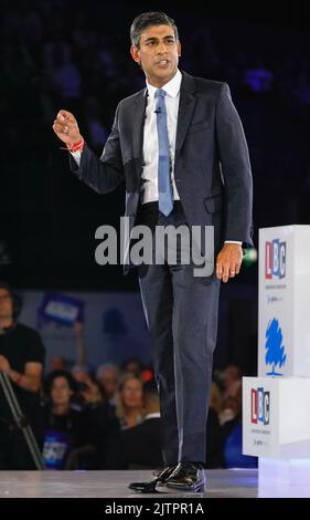 London, UK. 31st Aug, 2022. Rishi Sunak, candidate and former Chancellor of the Exchequer. The final hustings in the Conservative Party leadership race, held at Wembley Arena, sees Liz Truss and Rishi Sunak compete to lead the party and become the next Prime Minister. Credit: Imageplotter/Alamy Live News Stock Photo