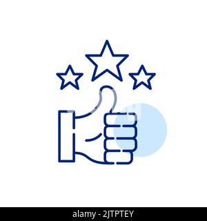 Thumbs up with stars. User approval rating. Pixel perfect, editable stroke line art icon Stock Vector