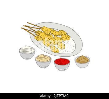 Fried mussels hand drawn vector design. Fast food menu design elements. Design element for poster, menu, flyer, banner, menu, package. Vector. Stock Vector