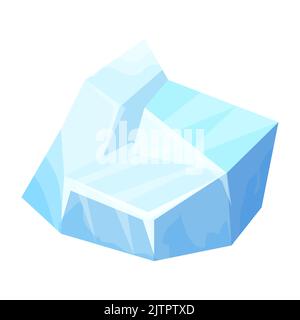 Ice floe, frozen water piece, iceberg in cartoon style isolated on white background. Polar landscape element, ui game asset. Winter decoration. Vector illustration Stock Vector
