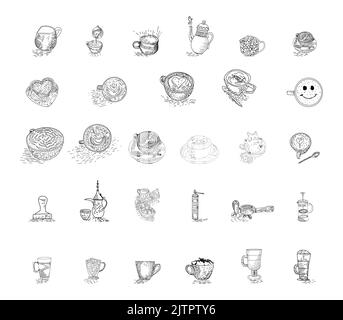 Hand Drawn Set Coffee Vector Illustration. Sketch. Coffee icon sets. Coffee illustration for poster or menu template. Stock Vector