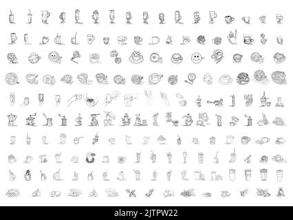 Hand Drawn Set Coffee Vector Illustration. Sketch. Coffee icon sets. Coffee illustration for poster or menu template. Stock Vector