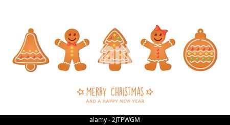 christmas greeting card with cookies gingerbread set sweet decoration Stock Vector