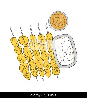 Fried mussels hand drawn vector design. Fast food menu design elements. Design element for poster, menu, flyer, banner, menu, package. Vector. Stock Vector