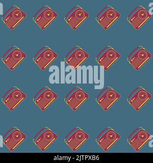 A vintage analog radio seamless repeating pattern isolated on a square background Stock Vector