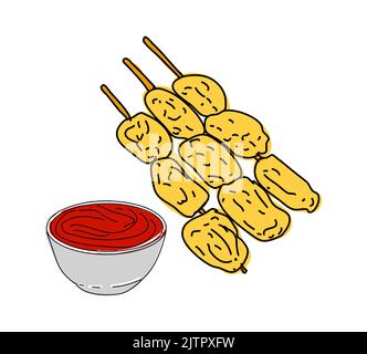 Fried mussels hand drawn vector design. Fast food menu design elements. Design element for poster, menu, flyer, banner, menu, package. Vector. Stock Vector