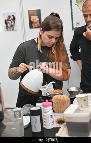Pharmacie Coffee Roasters exhibition at Caffè Culture Show 2022 at the iconic Business Design Centre, Islington, London, UK. - 1st Septemper 2022. Stock Photo