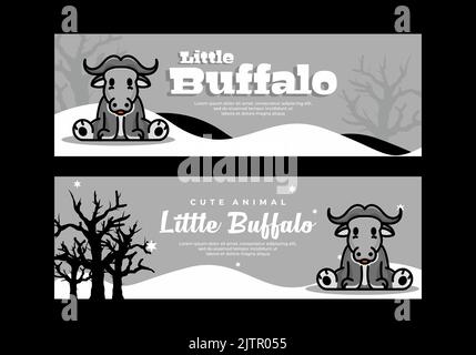 Grey color of little buffalo cartoon banner design Stock Vector