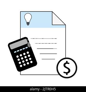 Energy prices and cost on America concept. electricity bill, dollar coin and calculator. Flat Vector illustration Stock Vector
