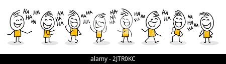 Stick figures. Group of people laughing. Isolated on white background. It can be used for presentations, for explanation, as a mascot, for communicati Stock Vector