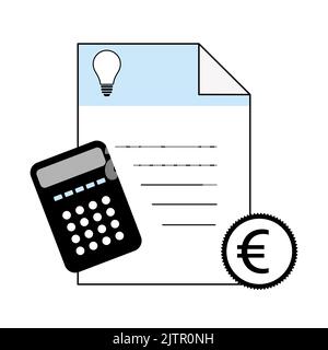 Energy prices and cost on Europe concept. electricity bill, euro coin and calculator. Flat Vector illustration Stock Vector