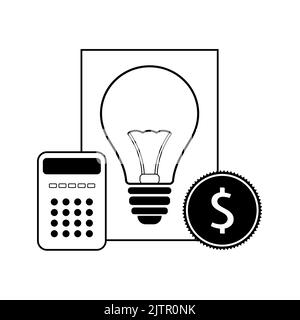 Energy prices concept. Icon of bill, light bulb, dollar coin and calculator. Flat Vector illustration Stock Vector