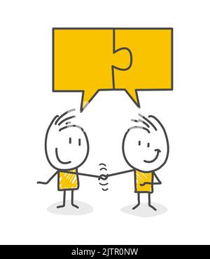 Stick figures. Signs, Business, Success. Smiling Stick Figure Stickman Are Connected Vector. Team metaphor. Business concept. Vector. Stock Vector