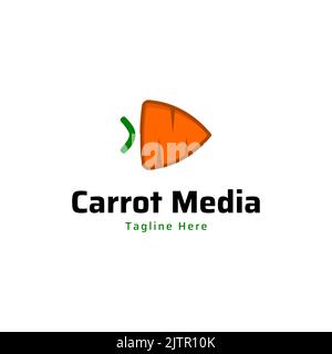 Simple carrot logo design and play button. Illustration of simple carrot icon and play button. Vector format logo design. Stock Vector
