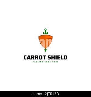 Simple shield and carrot logo design. Illustration of carrot and shield design with sword. Vector format design. Logo template. Stock Vector
