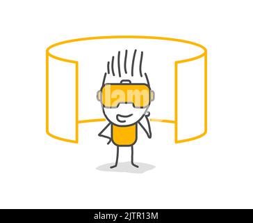 Stick figures using virtual reality headset. VR, future, gadgets,  technology future concept, education online, studying, video game concept. VR virtu Stock Vector