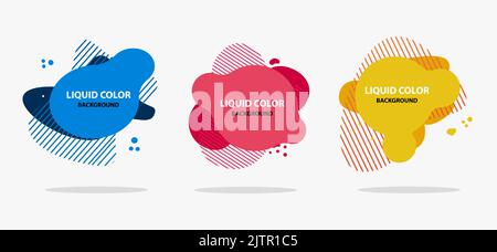 Set of modern abstract liquid shapes and banners. Isolated gradient waves with geometric lines, dots. Vector Illustration. Fluid design. Vibrant badge Stock Vector