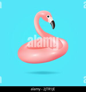 Flamingo 3d realistic illustration - Vector. object. Tropical bird shape inflatable swimming pool ring, tube, float isolated. Stock Vector